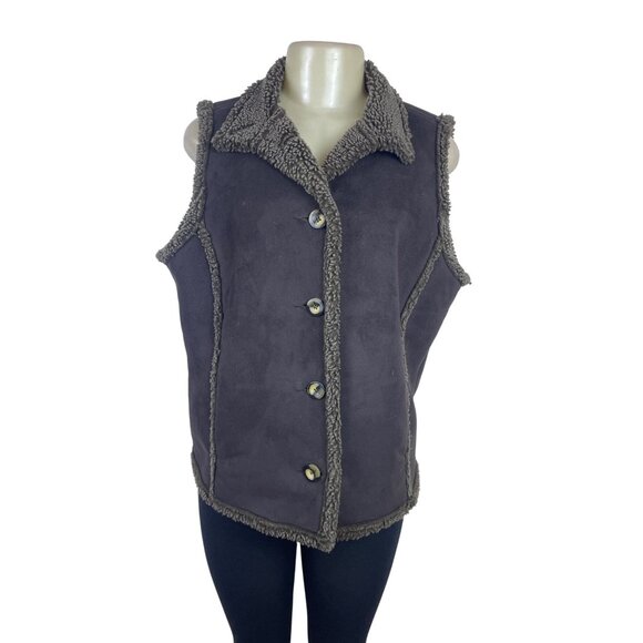 L.L. Bean Women's Gray Sherpa Lined & Sleeveless Button Front Vest Sz M - Picture 1 of 10
